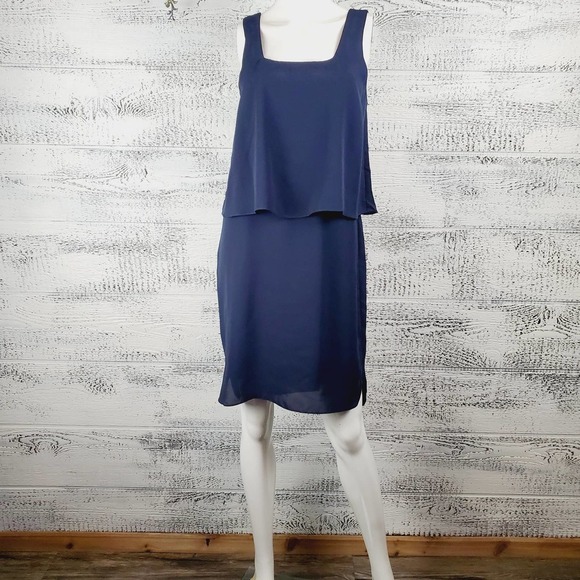 H By Bordeaux Layered Sleeveless Navy Blue Chiffon Cocktail Evening Dress Small - Picture 8 of 9